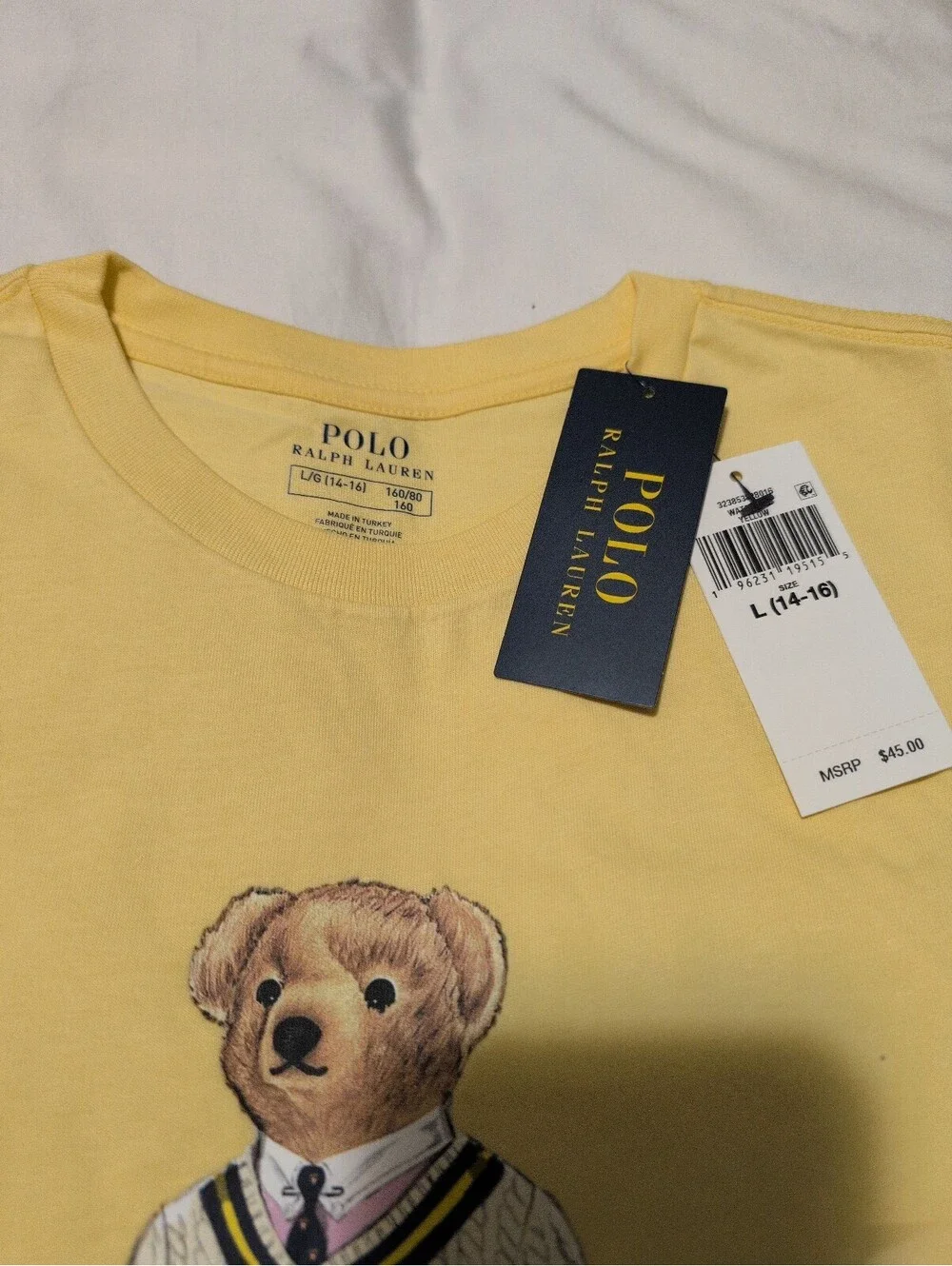 Polo Ralph Lauren Yellow Polo Bear Graphic T-Shirt Large 14-16